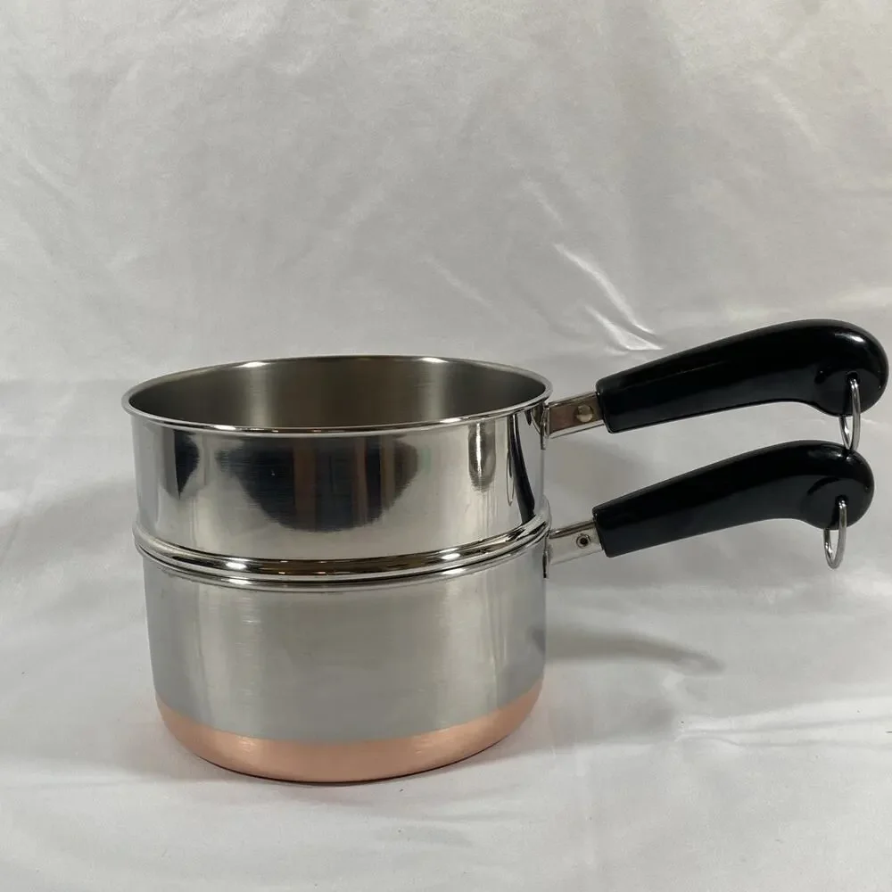Revere Ware Copper Bottom 2 Qt Saucepan Steamer & Lid Clinton 95 h Stainless USA